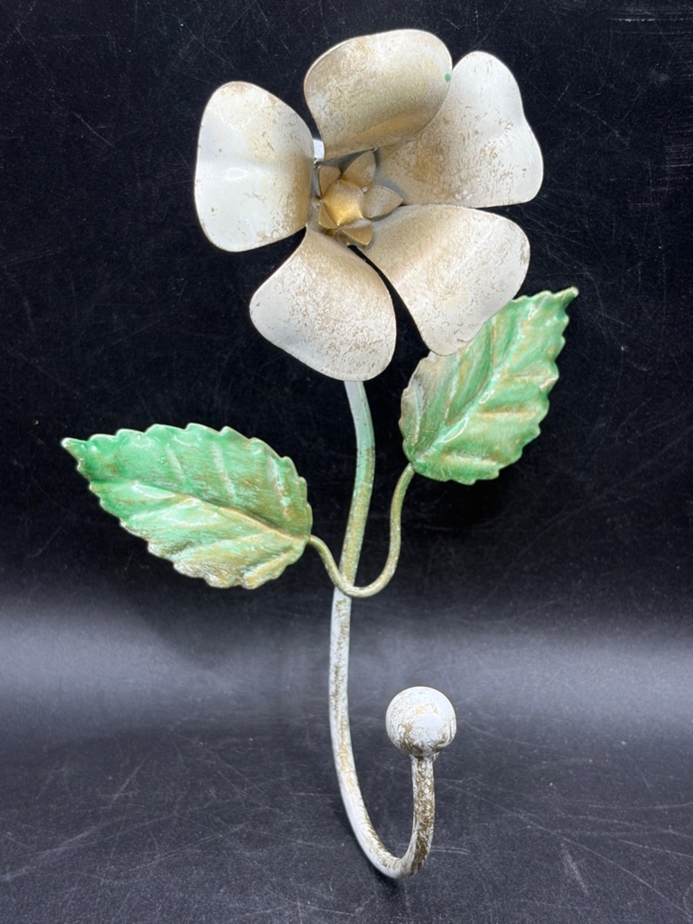 Vintage Hand Painted Italian Tole Toleware Floral Flower Wall Hook Hanger Decor